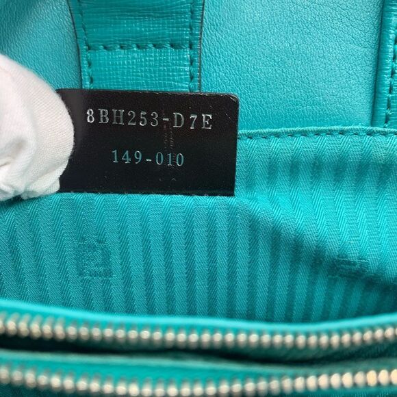 Auth Fendi 2Jours Petit 2way Turquoise Lagoon Saffiano Leather Tote Bag Preloved - Picture 14 of 16